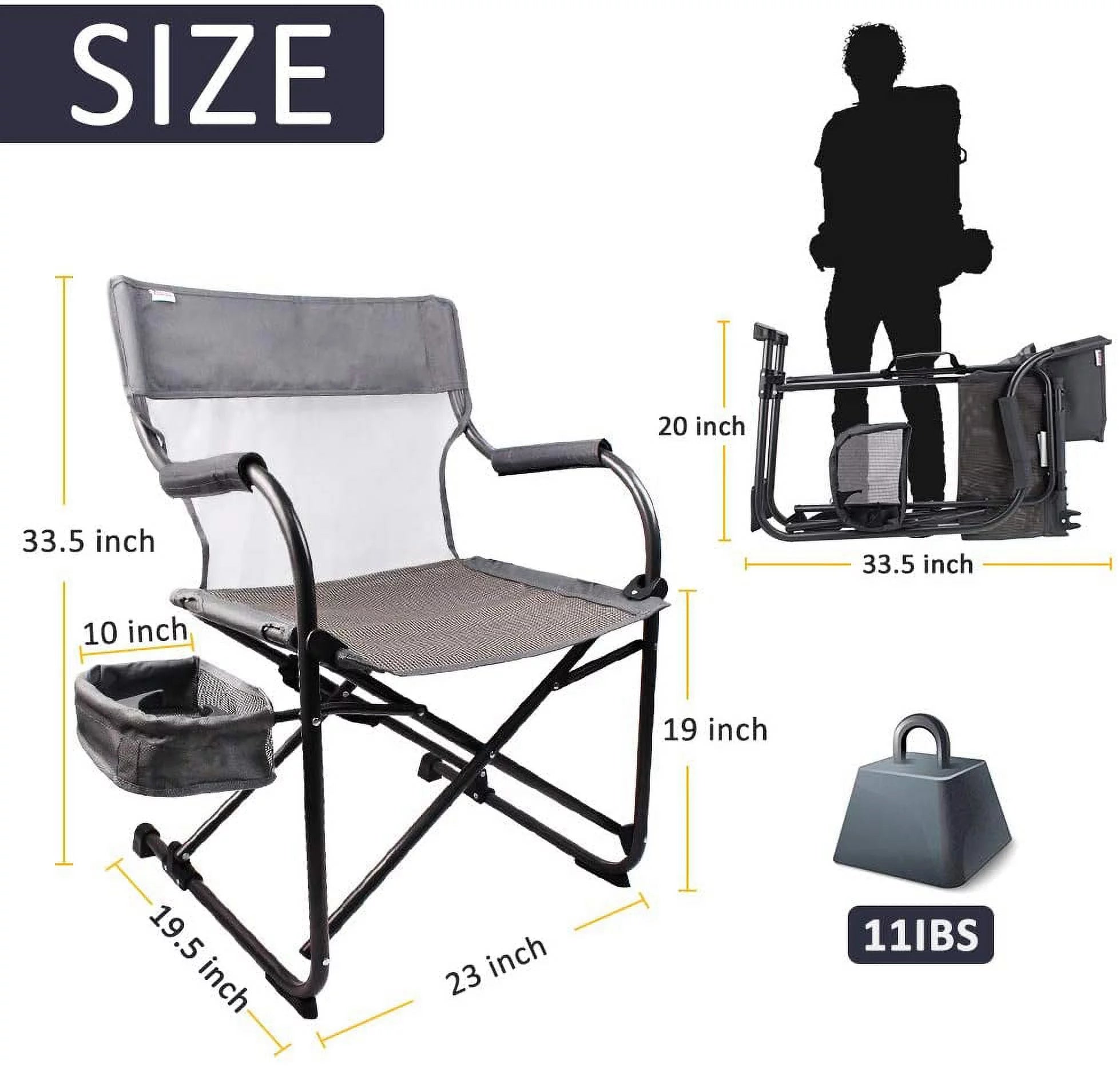Heavy Duty Portable Folding Director's Chair for Outdoor Camping, Gray E349316