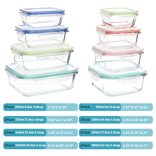 15 Pack Glass Food Storage Containers with Airtight Lids, Meal Prep, BPA Free E475471