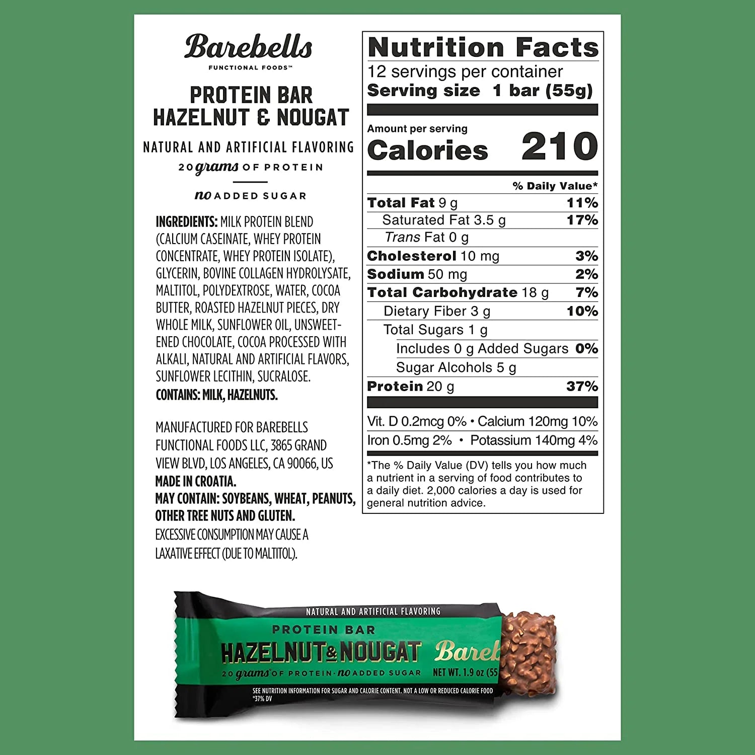 Protein Bars Hazelnut & Nougat, 12 Count, 20g Protein H989