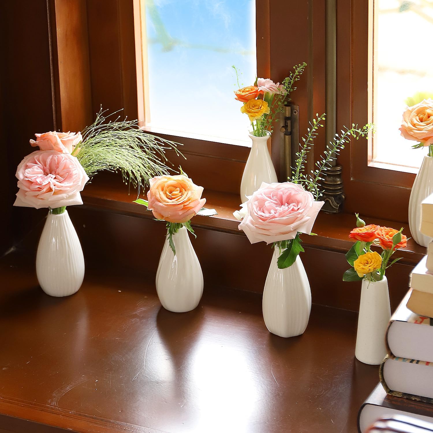 Mini Ceramic Vase Set of 10, 4 Inch White Bud Vases for Table Decor K6782