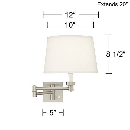 Swing Arm Wall Lamp Brushed Nickel Plug-in Dimmable White Linen Shade W8027