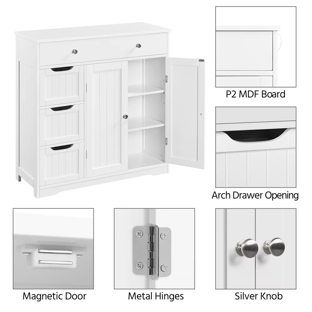 4 Drawers Floor Storage Cabinet with Adjustable Shelf, White G1292