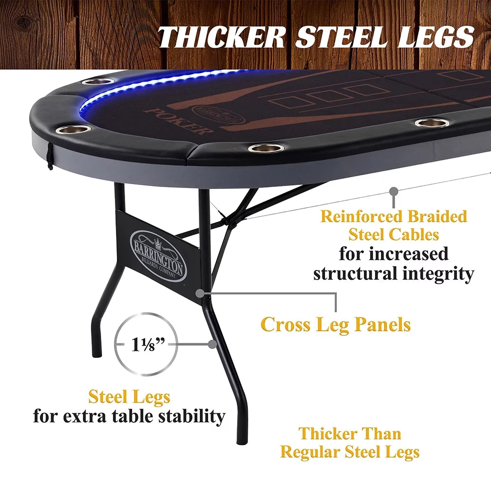 10-Player Poker Table with In-laid LED Lights N32492