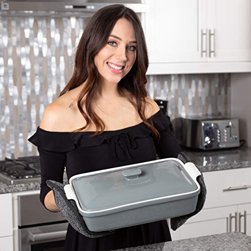 Stoneware Casserole Dish with Lid, 3.2 Quart, 11 by 9 Inch M601411