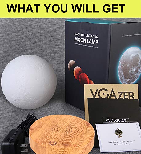 Levitating Moon Lamp, Floating and Spinning with 3D Printed LED Light, 3 Colors, Room Decor R1578