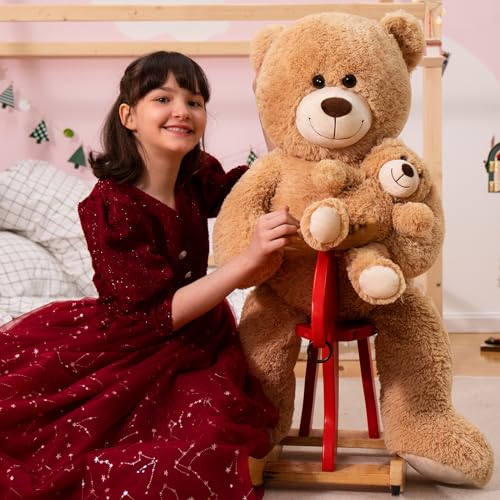 Giant 4 Feet Teddy Bear Stuffed Animal with Baby Bear Plush, Brown O98124