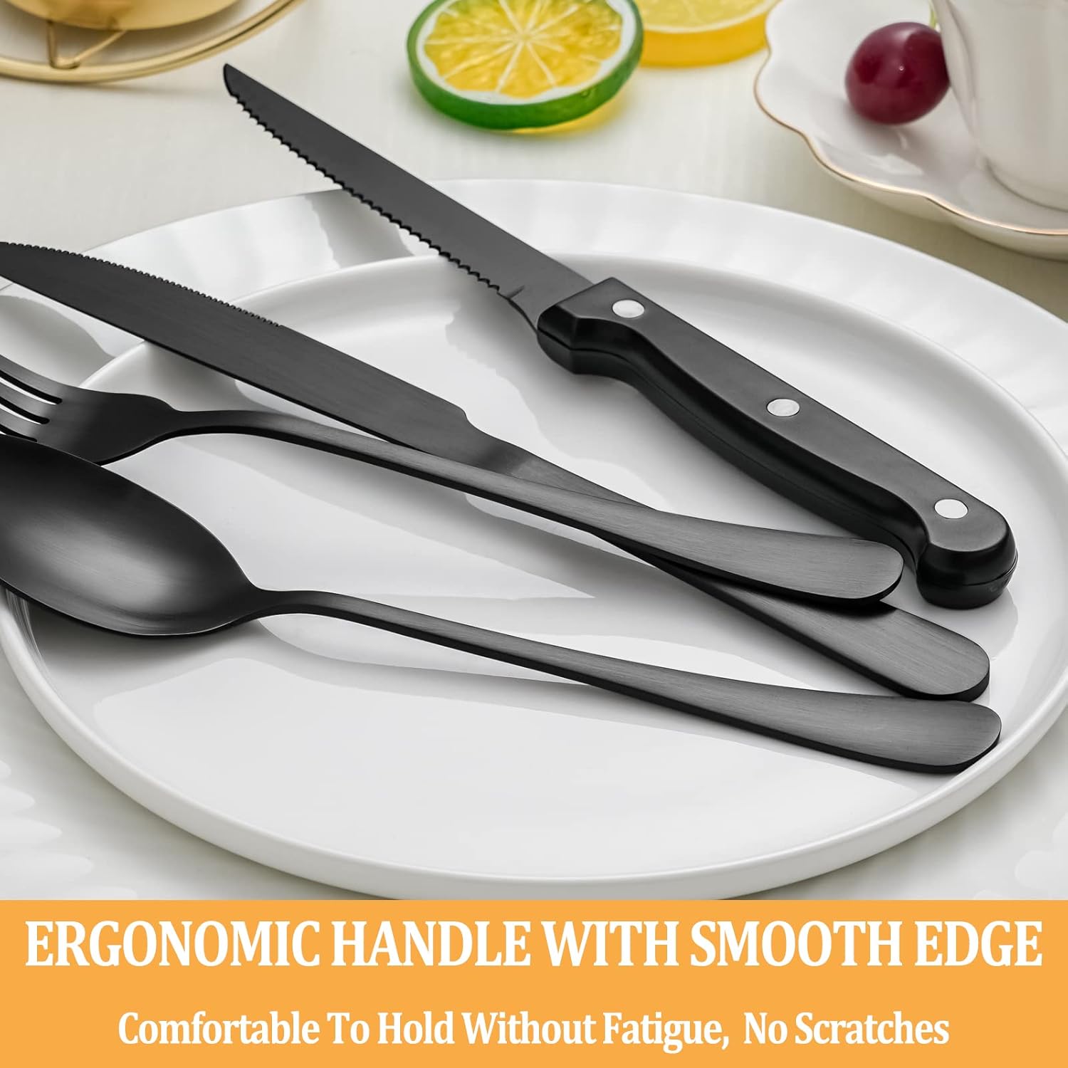 Matte Black Silverware Set with Steak Knives for 8 M24144