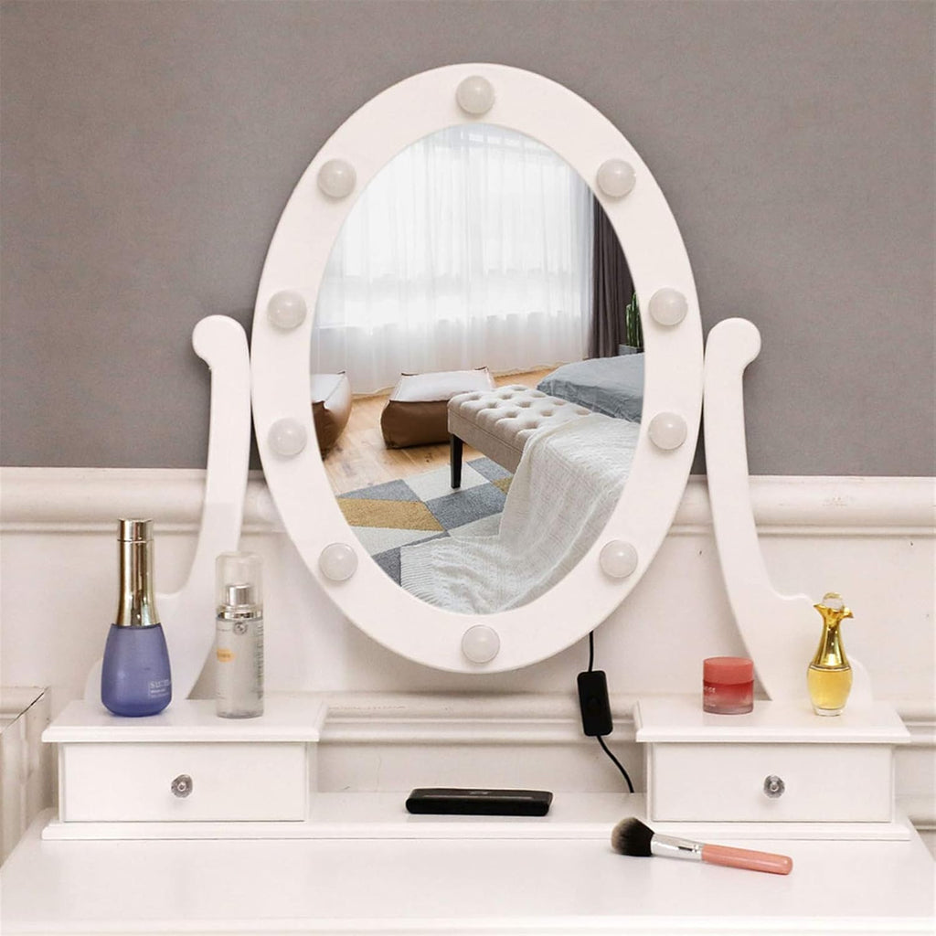 Lighted Makeup Vanity Set with Rotating Mirror and Stool X957