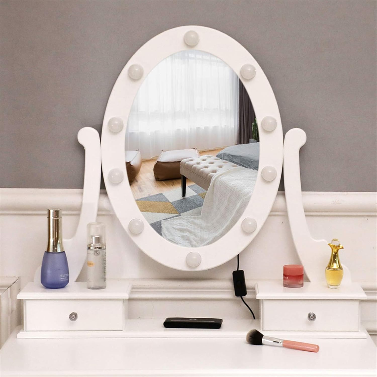 Lighted Makeup Vanity Set with Rotating Mirror and Stool X957