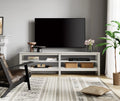 White TV Stand for 75 Inch TV, Farmhouse Wood TV Cabinet with 4 Cubby for Living Room Bedroom,70 inch