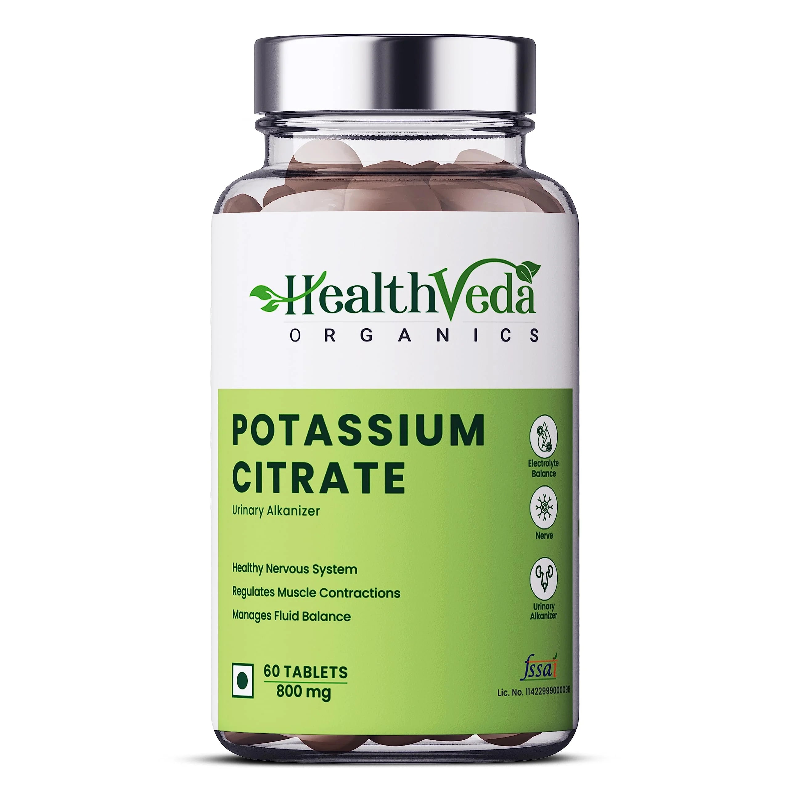 Health Veda Organics Potassium Citrate, 800 Mg I 60 Veg Tablets I Support Nerve, Muscle, Joint & Bone Health I Helps Manage Electrolytes | For Both Men & Women