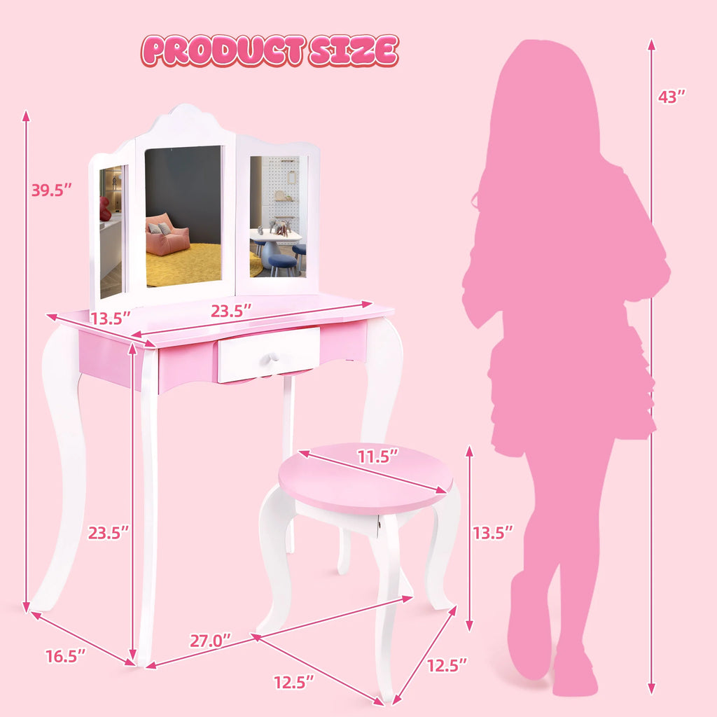 Kids Vanity Set with Mirror and Table, Pink B9511