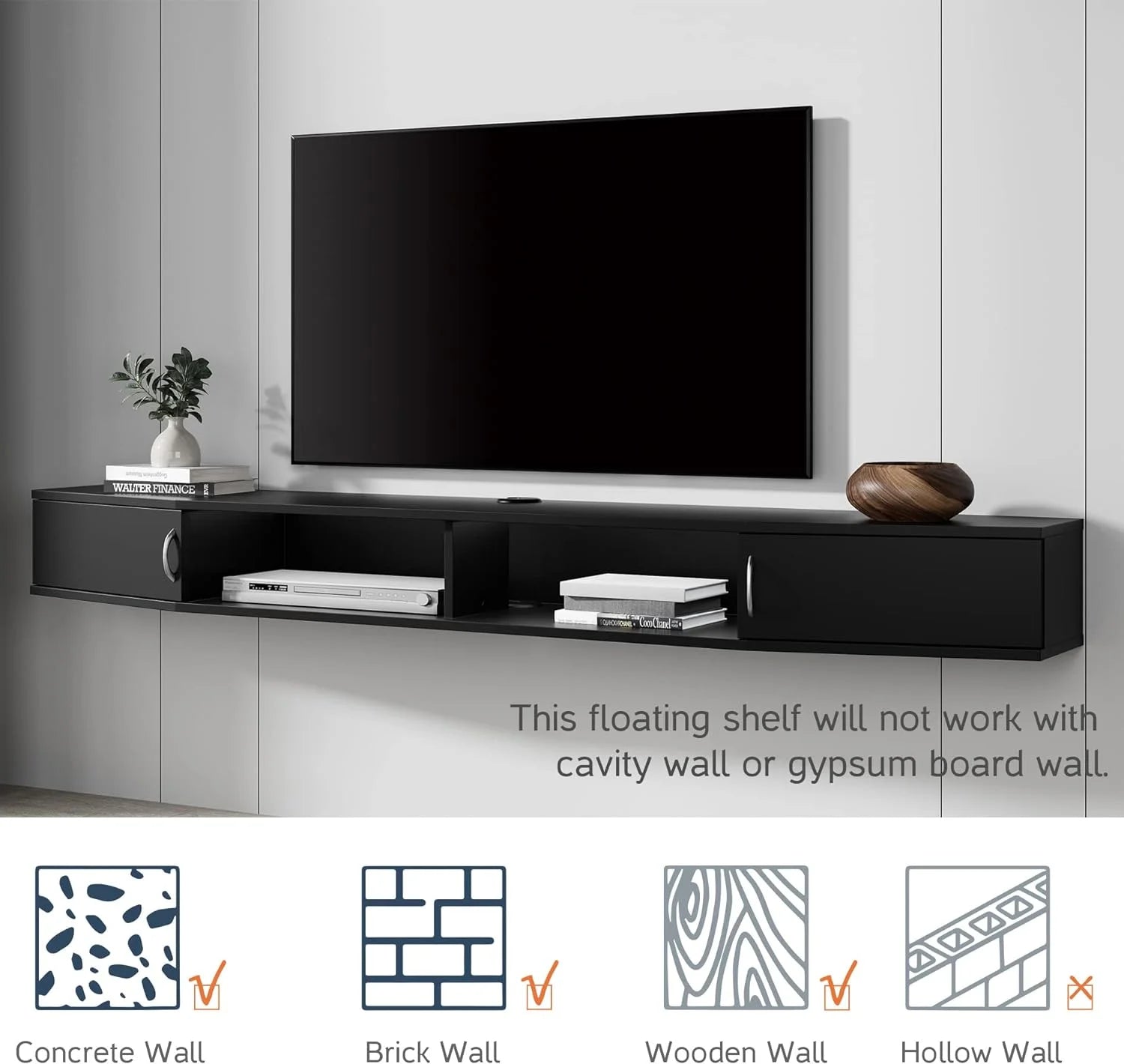 Floating TV Stand with Cabinet, Wall Mounted TV Shelf, 70'' C179431