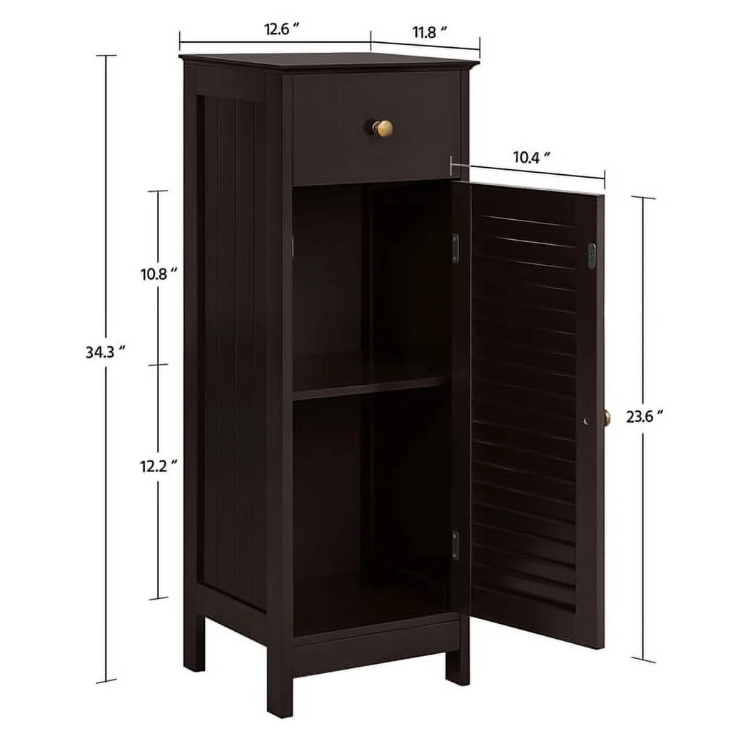 Wooden Bathroom Floor Storage Cabinet with Drawer and Single Shutter Door J455346