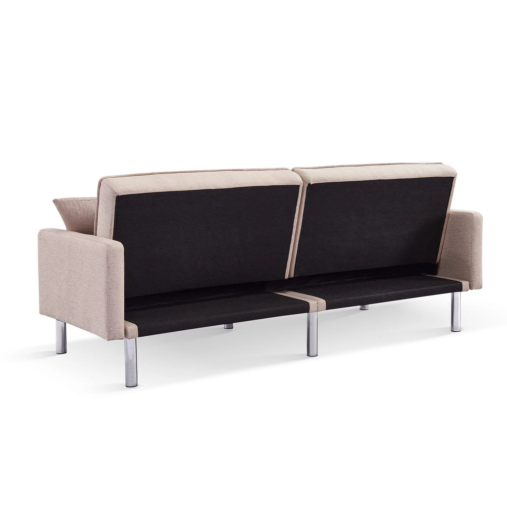 Extra Long Tufted Beige Fabric Futon Adjustable Sofa Bed J212