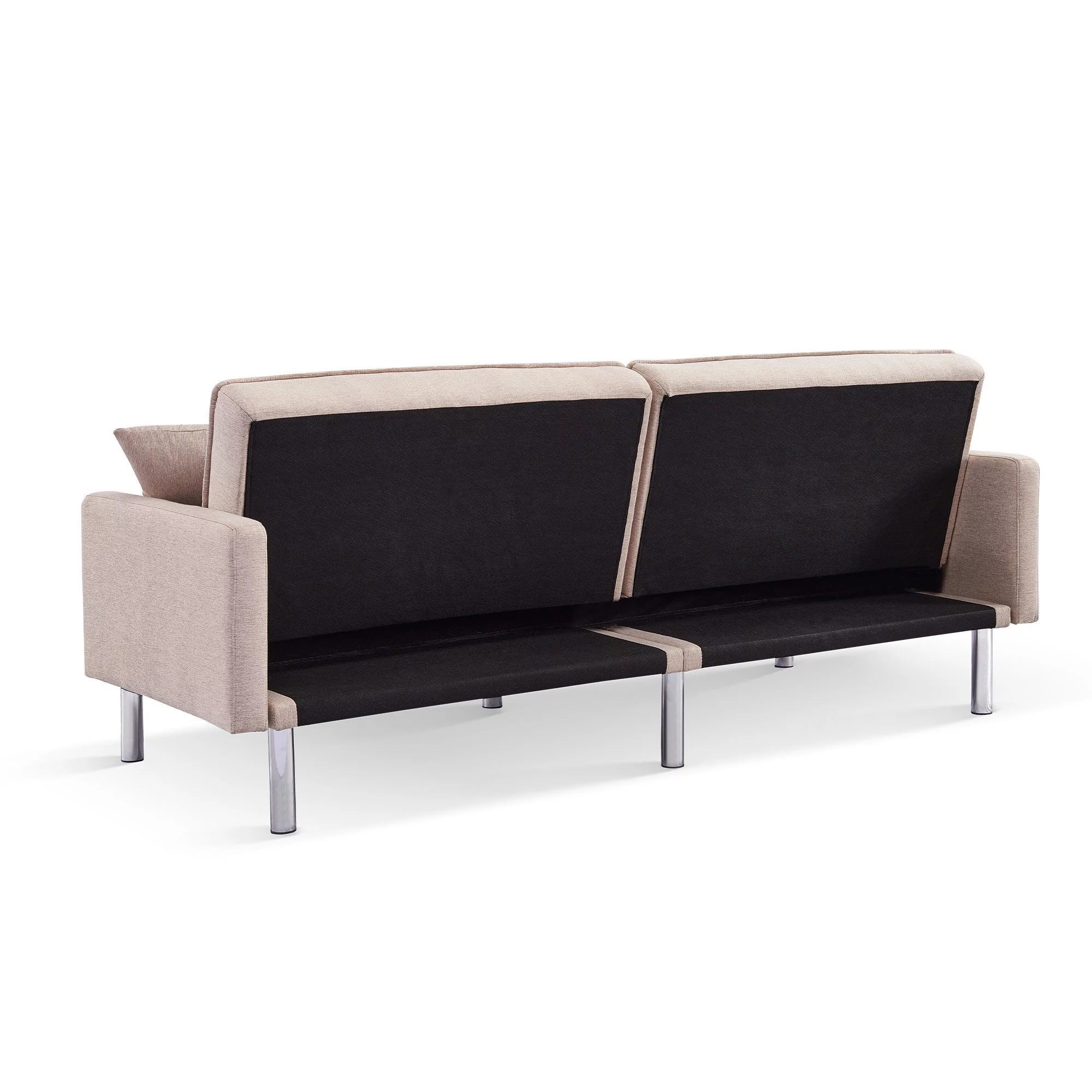 Extra Long Tufted Beige Fabric Futon Adjustable Sofa Bed J212