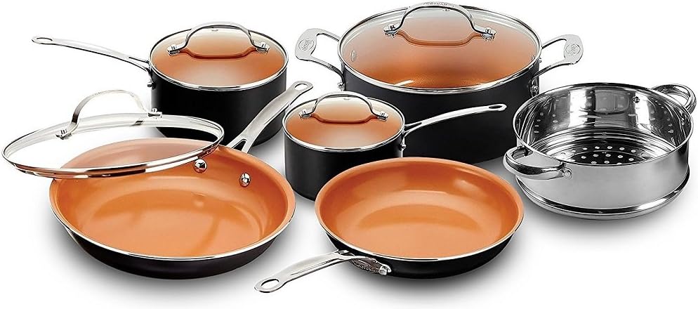 15-Piece Nonstick Copper Cookware Set with Frying Pan and Utensils I683