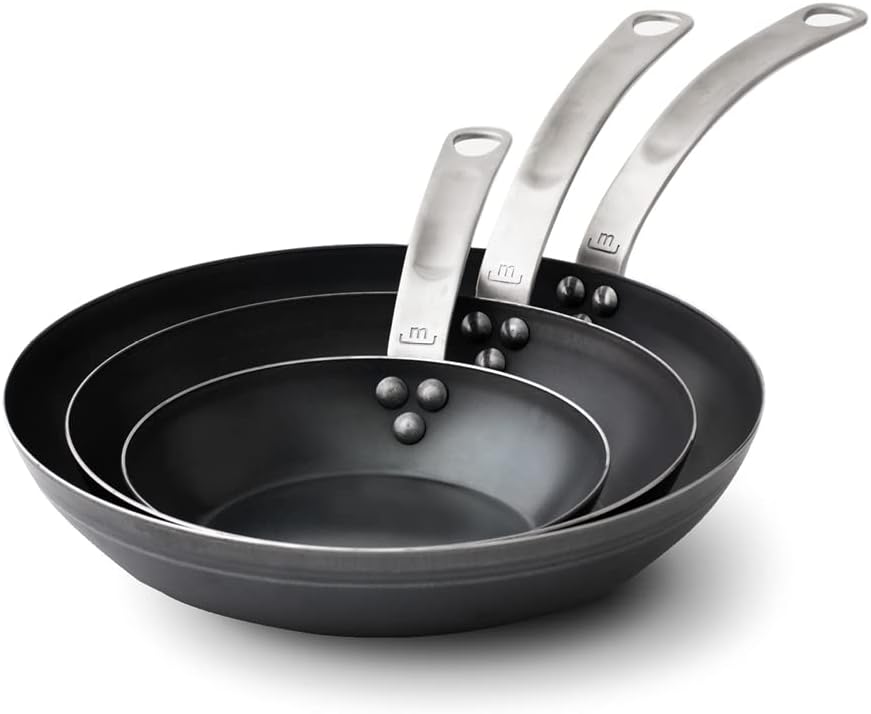 Blue Carbon Steel Frying Pan Set 3-Piece V10903