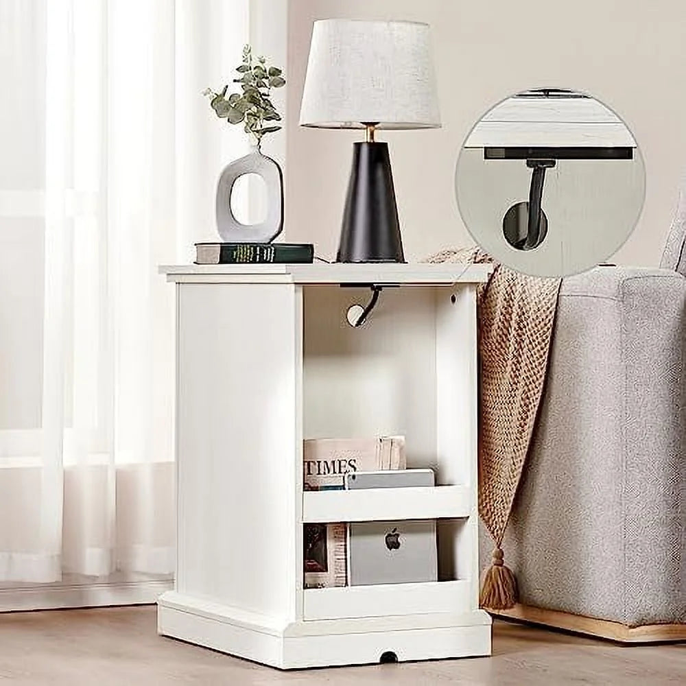 Set of 2 End Tables with Charging Station and Glass Door Z36679