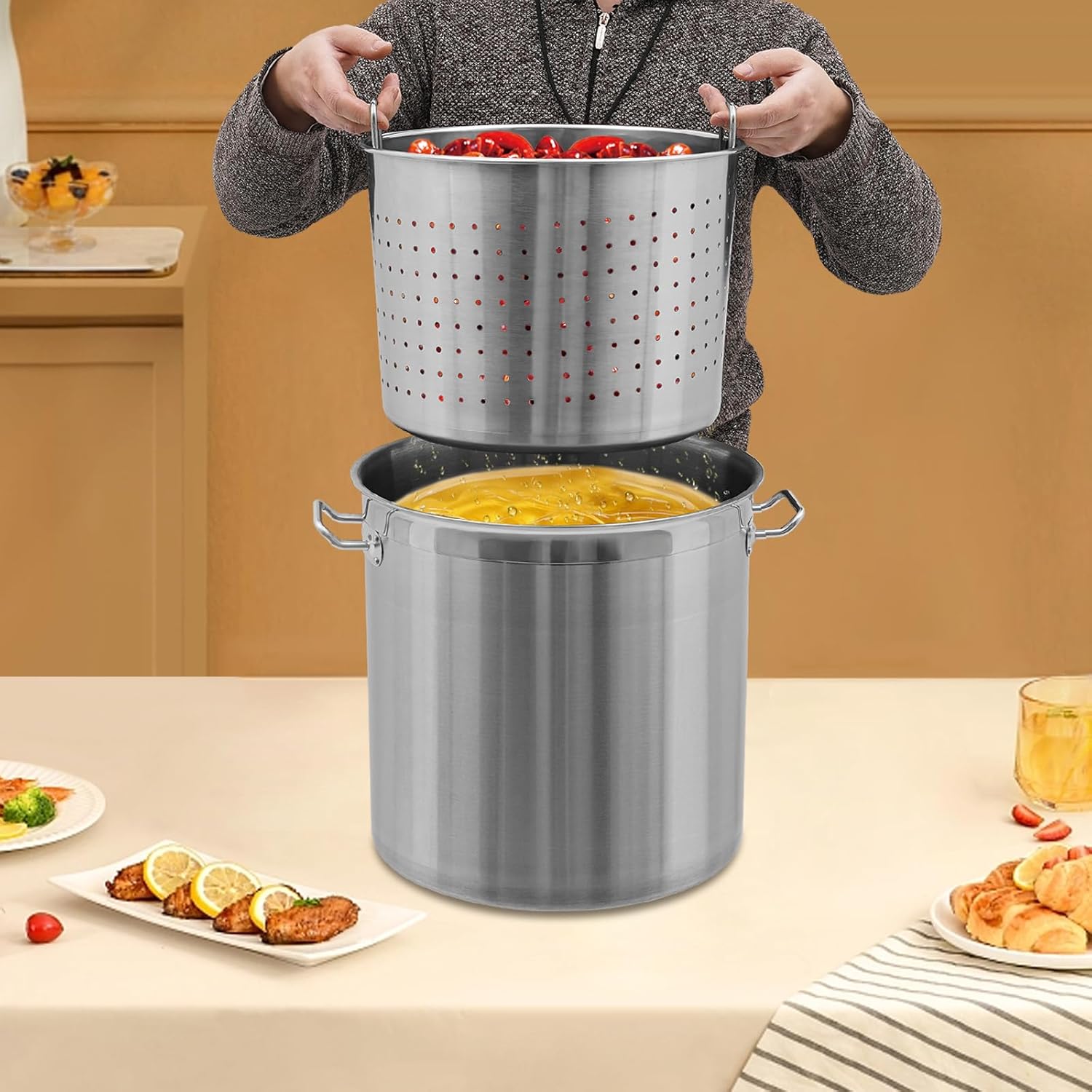 Stainless Steel Stock Pot for Seafood Boil with Handle J887851