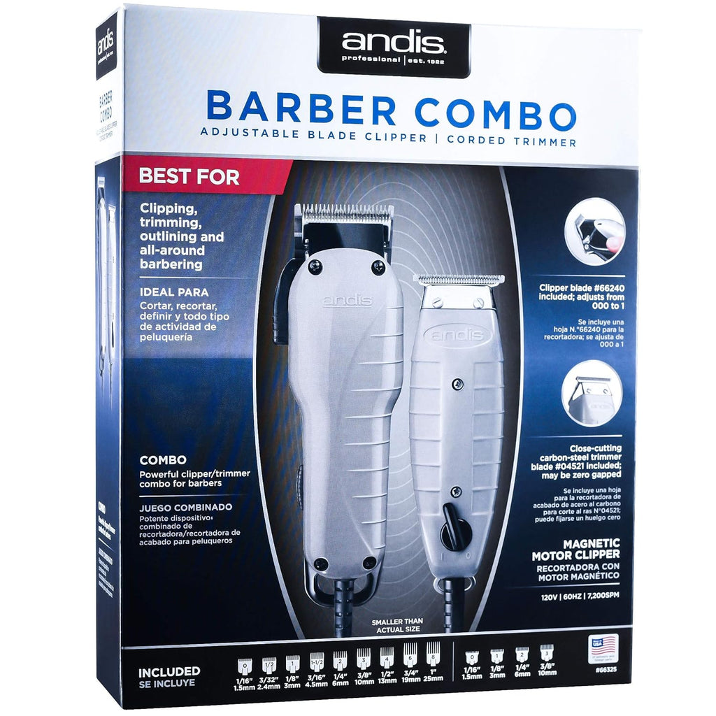 Barber Combo - High-Speed Adjustable Clipper & T-Blade Trimmer with Fine Teeth for Dry Shaving, Outlining and Fading U9813