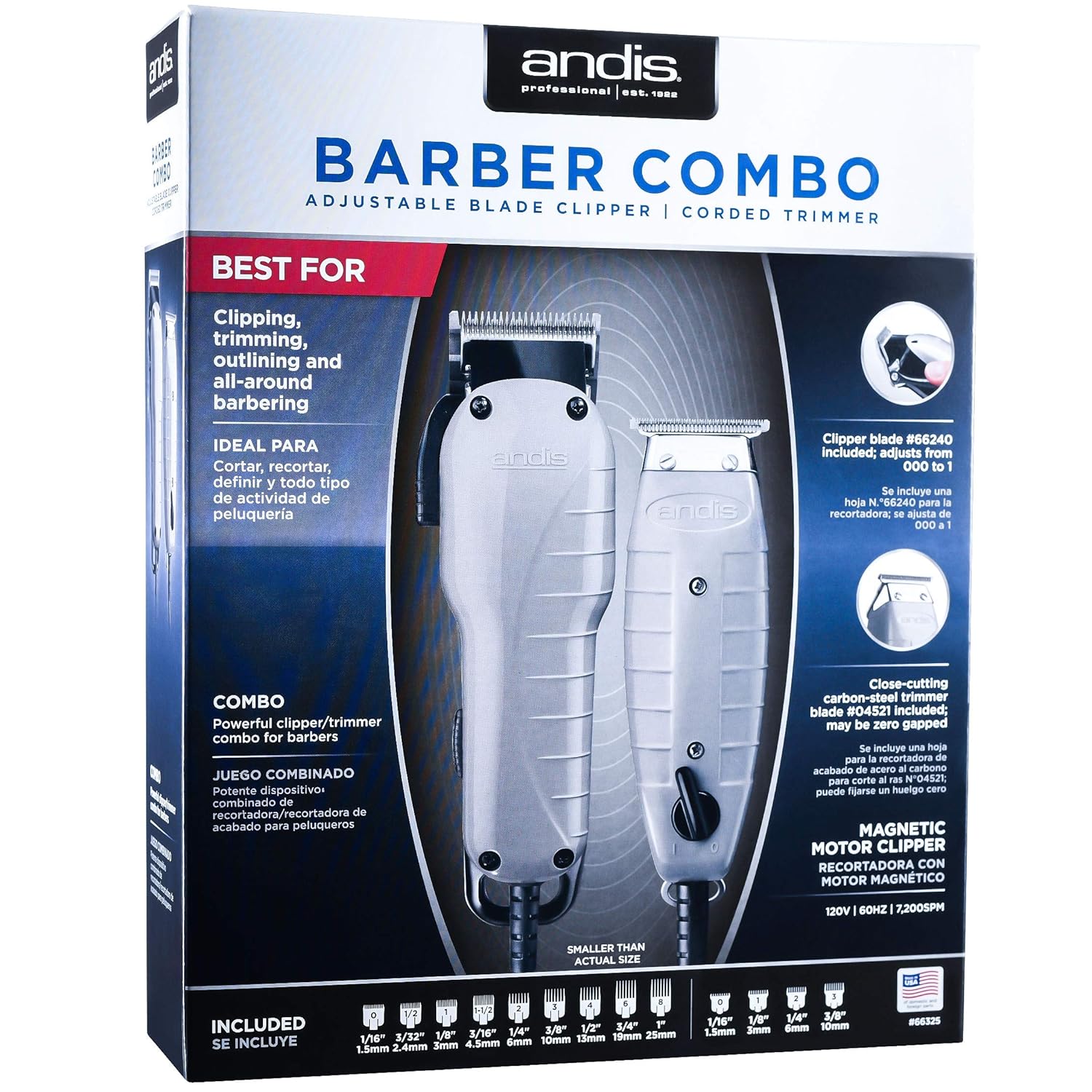 Barber Combo - High-Speed Adjustable Clipper & T-Blade Trimmer with Fine Teeth for Dry Shaving, Outlining and Fading U9813