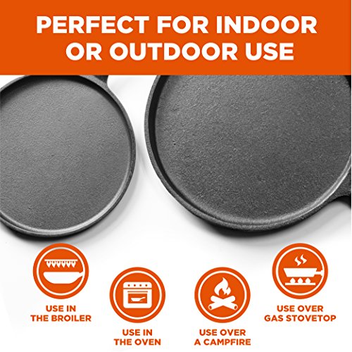Round Cast Iron Griddle Pan 3-Piece Set, 8/10/12-inch, Pre-seasoned U2218