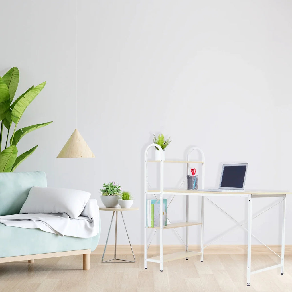 Computer Desk with Shelves, Oak/White P872080