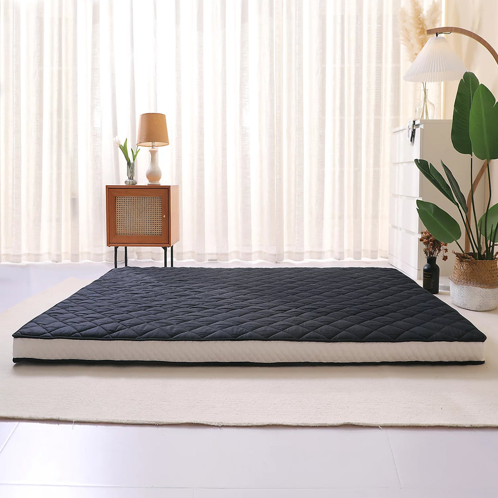Futon Mattress, Japanese Floor Mattress, Quilted Folding Sleeping Pad, Queen, Gray I4988