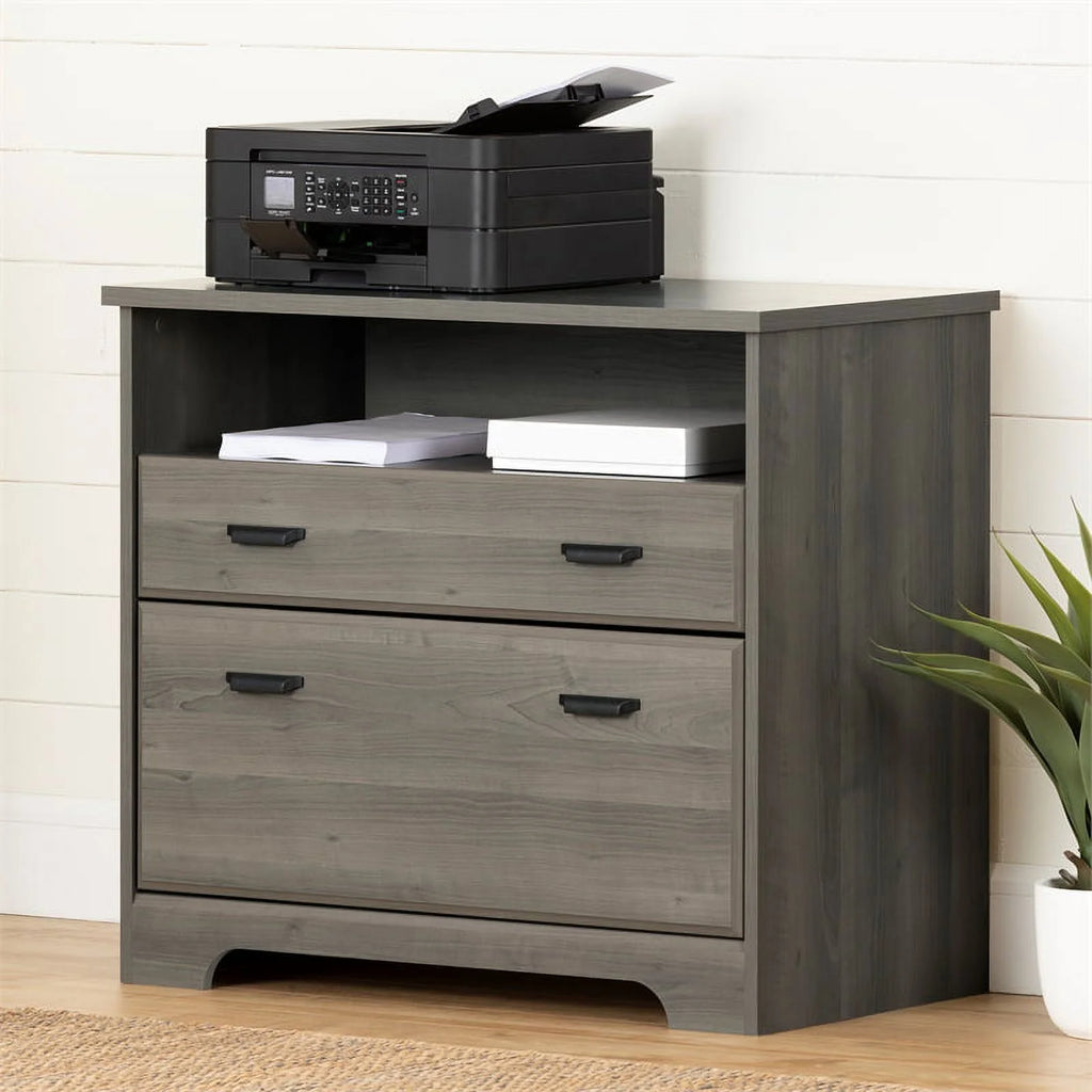 Desk with Hutch and 2-Drawer File Cabinet Set in Gray Maple U9583
