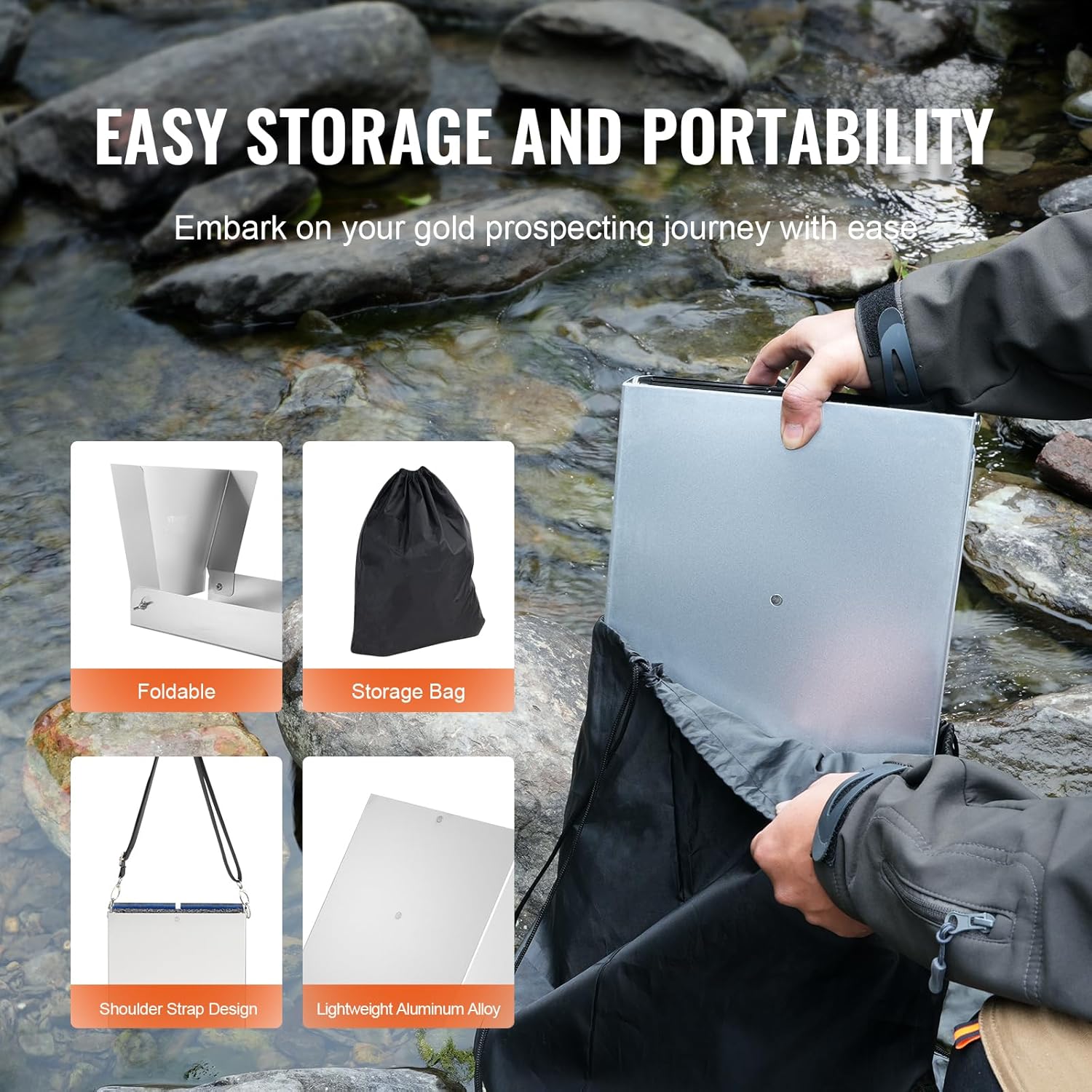 Folding Sluice Box Gold Panning Kit with Gold Pan, Classifier Screen and Backpack X2685