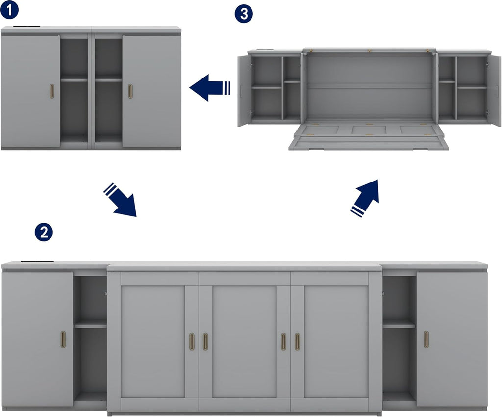 Queen Size Murphy Bed with Shelves, Cabinets and USB Ports S875414