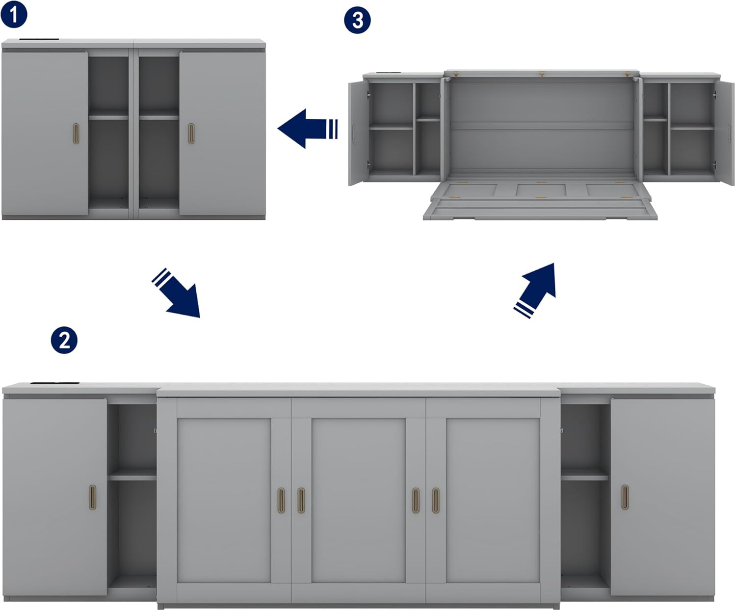 Queen Size Murphy Bed with Shelves, Cabinets and USB Ports S875414