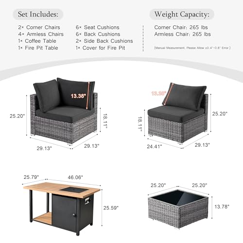 9 Piece Outdoor Wicker Patio Furniture Set with Fire Table and Swivel Chair G4917