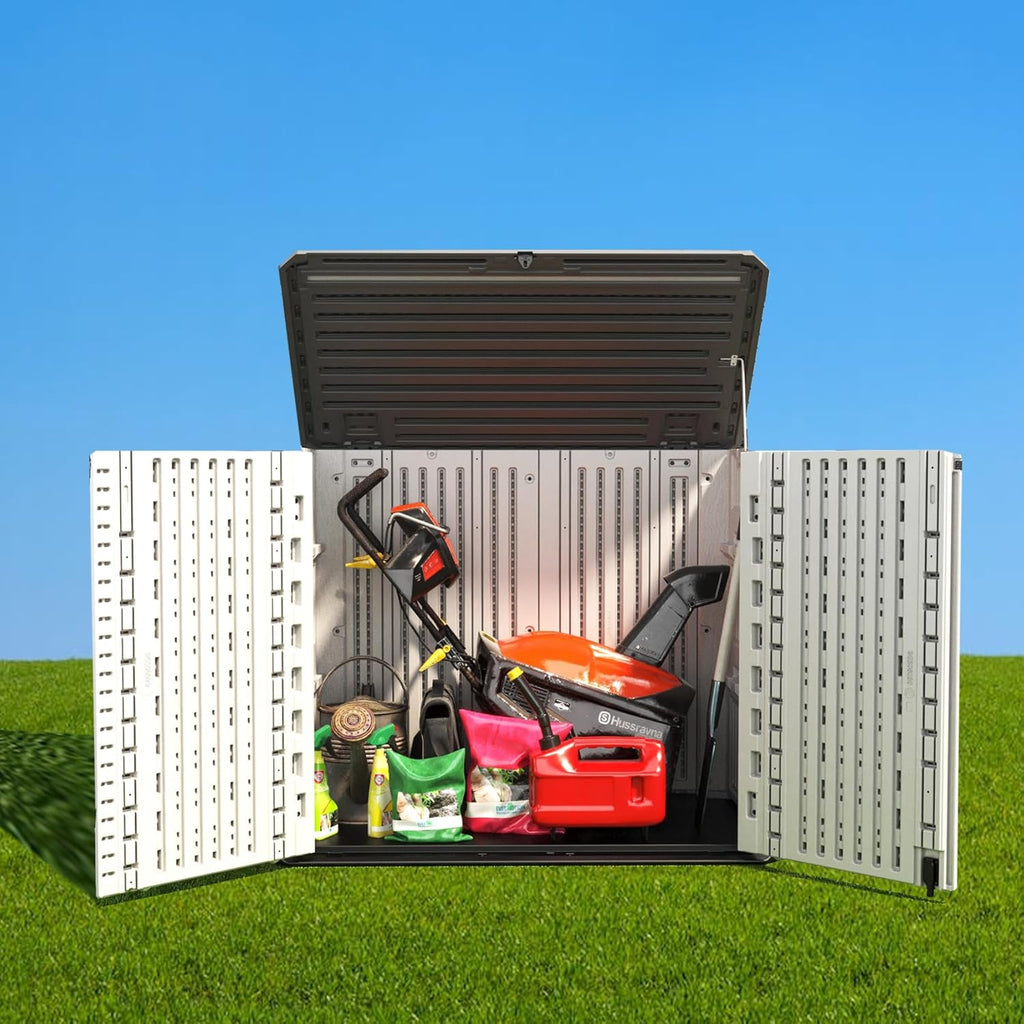 Outdoor Horizontal Storage Cabinet, Waterproof Lockable Resin Shed for Patio Garden S9298