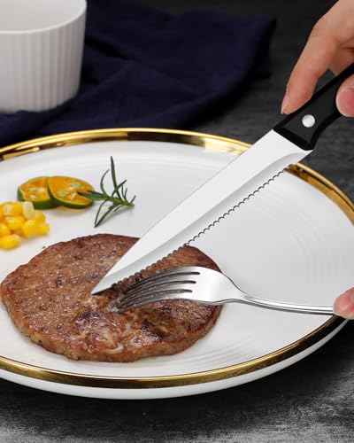 48-Piece Hammered Silverware Set with Steak Knives for 8, Stainless Steel Flatware, Dishwasher Safe W267801