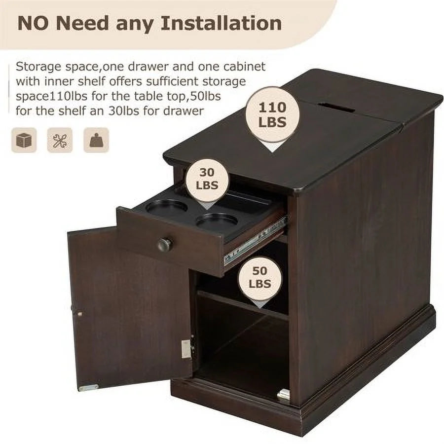 Vintage End Table with USB Ports and Drawer A90728
