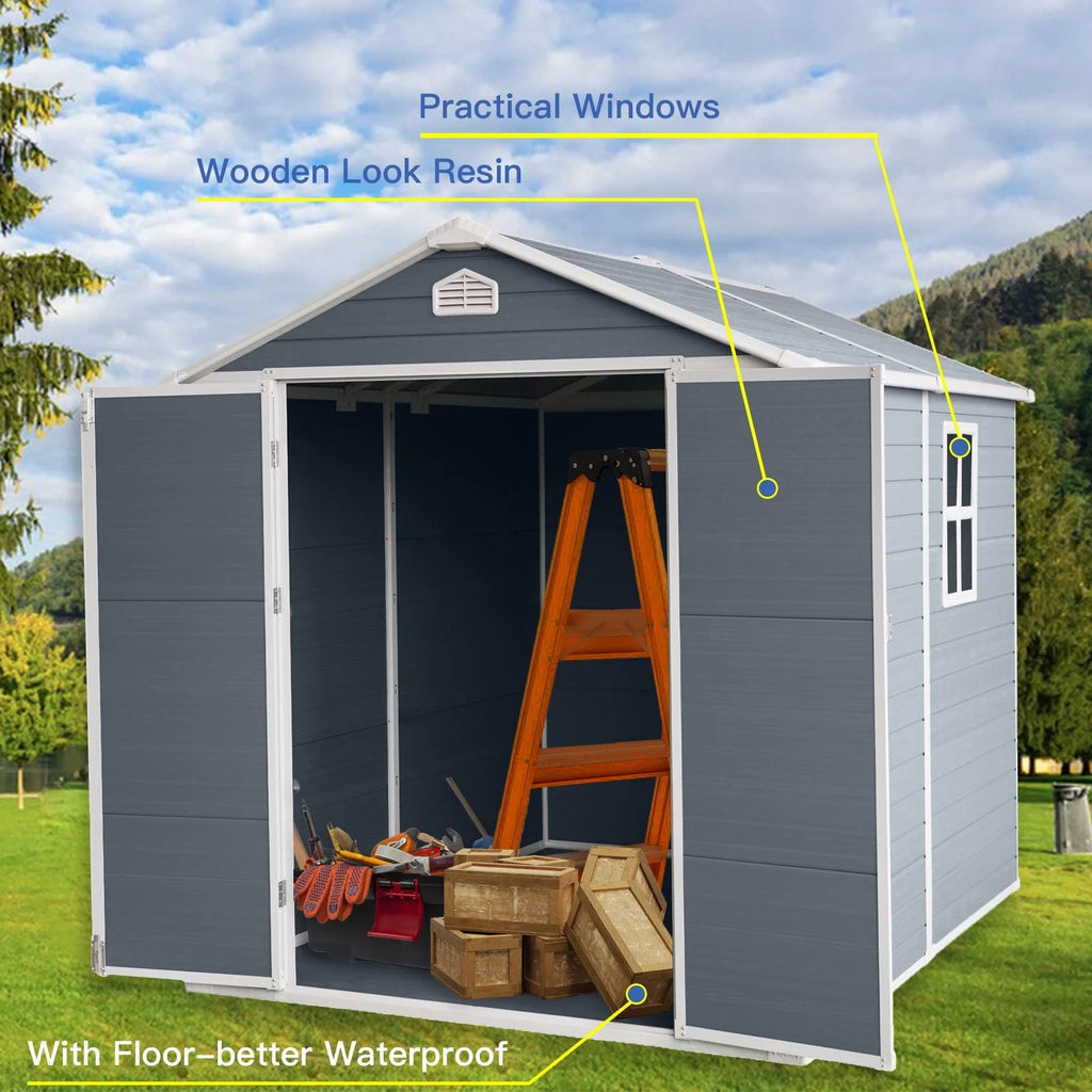 Outdoor Resin Storage Shed with Reinforced Floor and Lockable Door G370