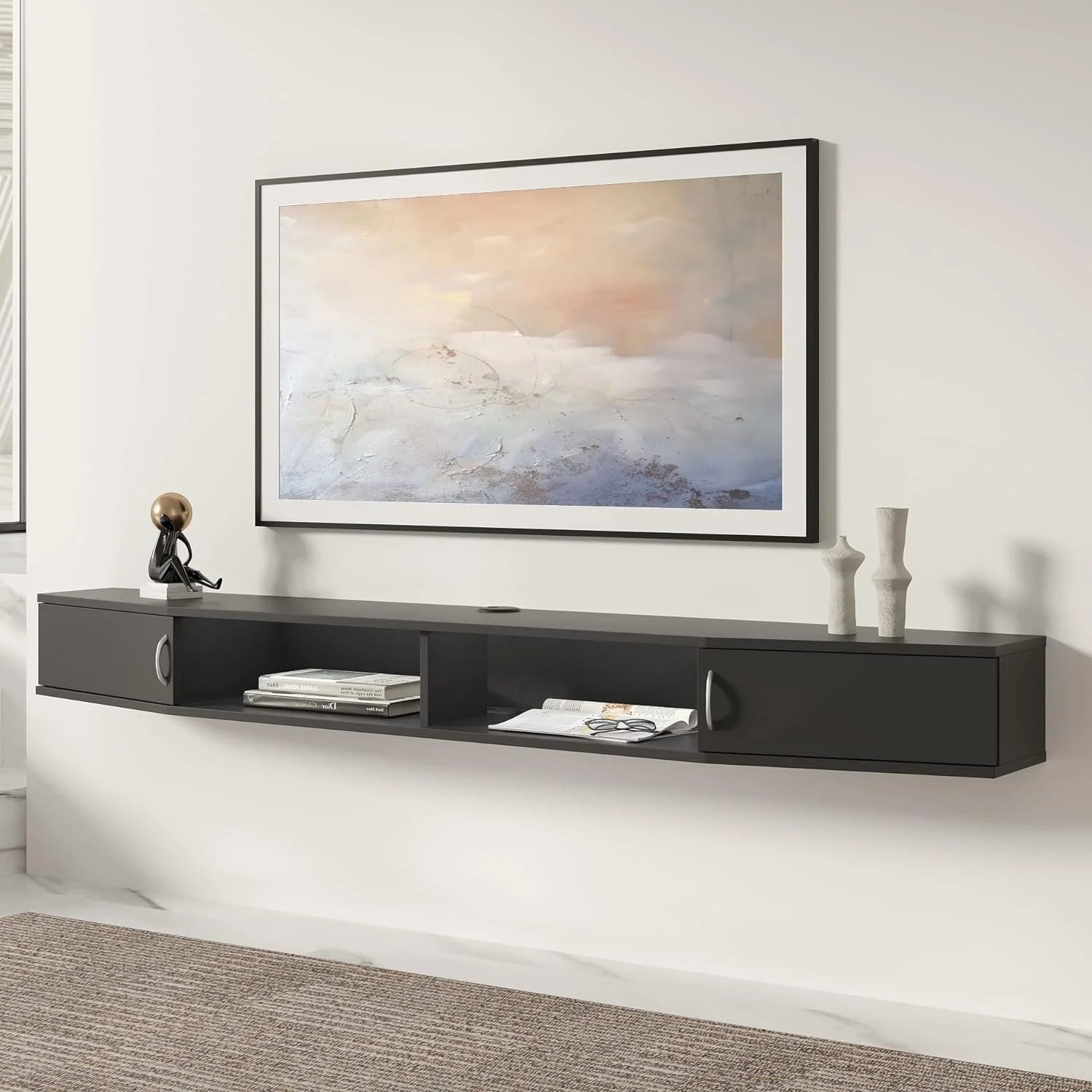 Floating TV Stand with Cabinet, Wall Mounted TV Shelf, 70'' C179431