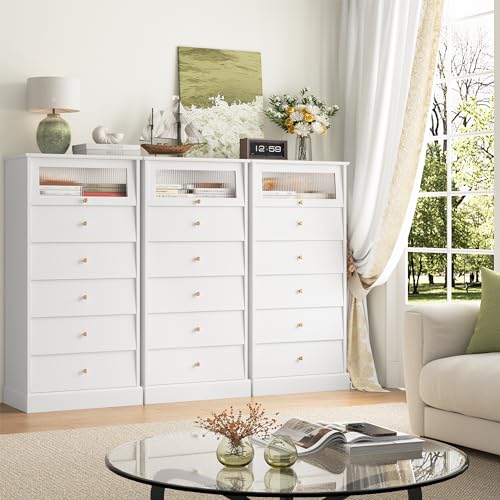 6 Drawer Dresser with Glass Drawer, Black and Gold S786494