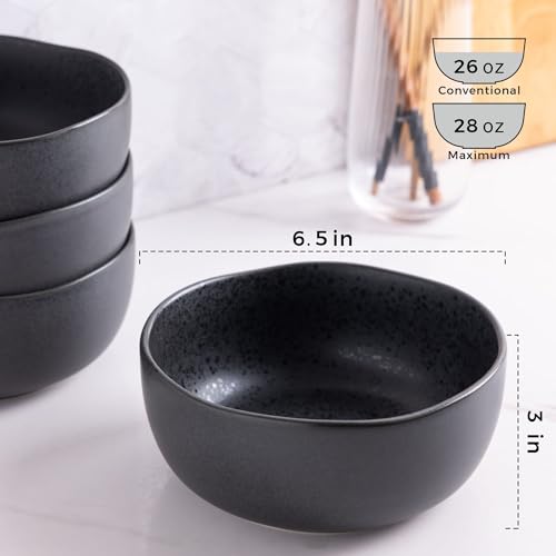 Stoneware Cereal Bowls Set of 6, 28oz Chip-Resistant Ceramic Soup Bowls with Wavy Rim N457