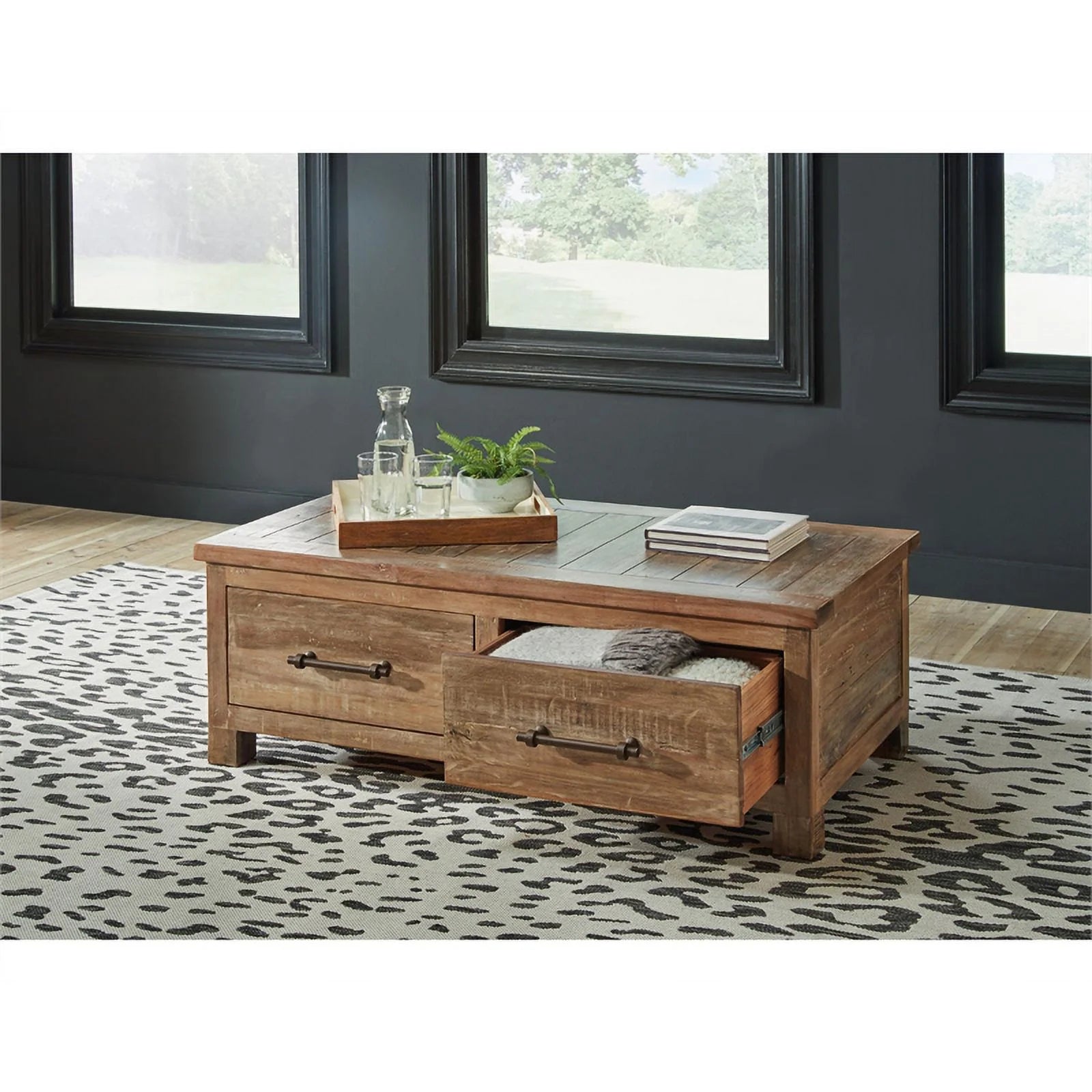 Wood Coffee Table with Storage in Dark Brown F2796