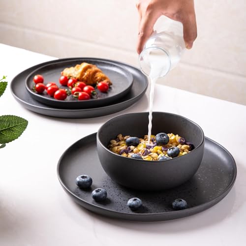 Stoneware Cereal Bowls Set of 6, 28oz Chip-Resistant Ceramic Soup Bowls with Wavy Rim N457
