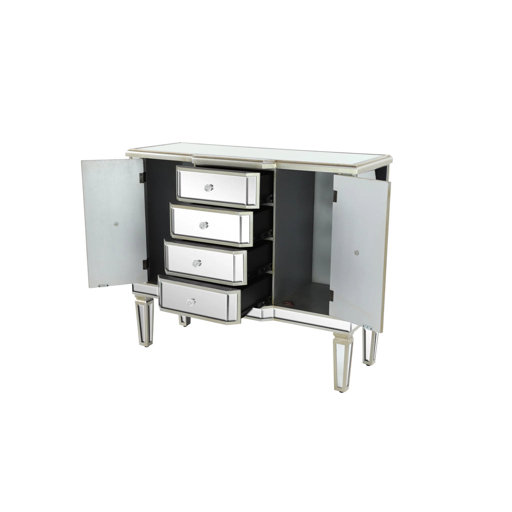 Silver Wood Mirrored Panel Buffet with 4 Drawers, 2 Shelves and 2 Doors D22531