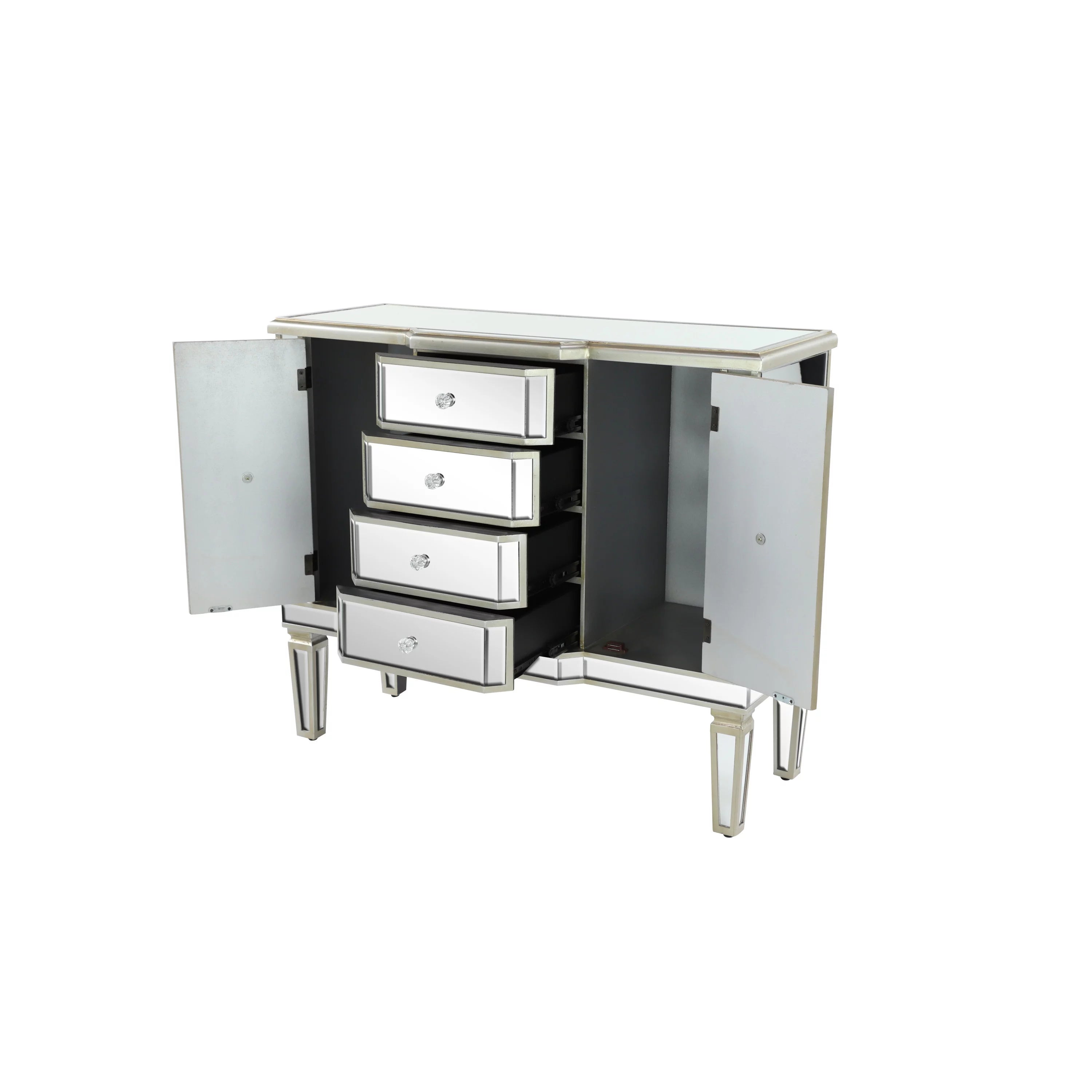 Silver Wood Mirrored Panel Buffet with 4 Drawers, 2 Shelves and 2 Doors D22531