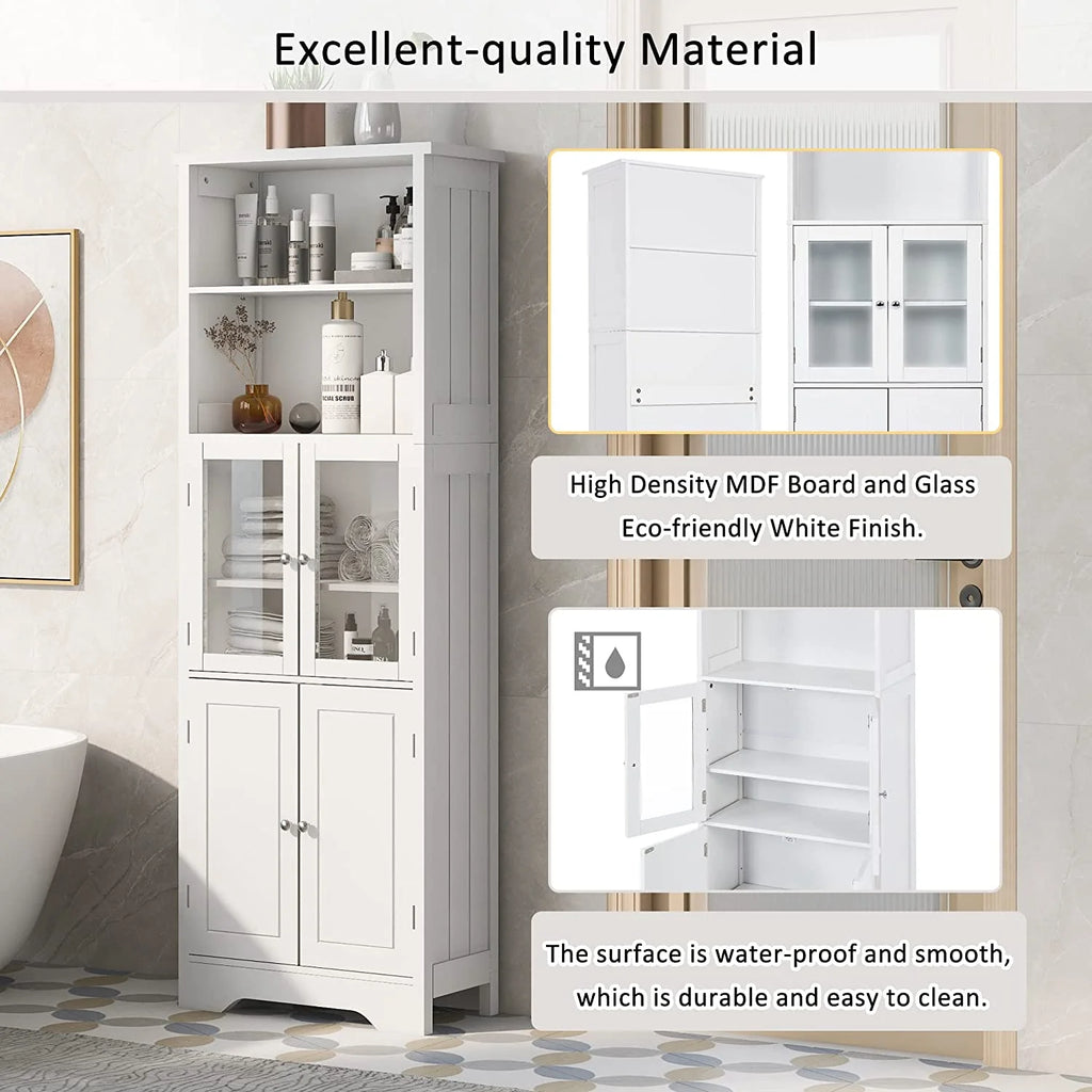 White Storage Cabinet with Glass Doors and Adjustable Shelves G37150