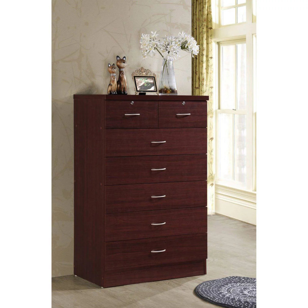 7 Drawer Wooden Dresser Chest with 2 Top Locks F569225