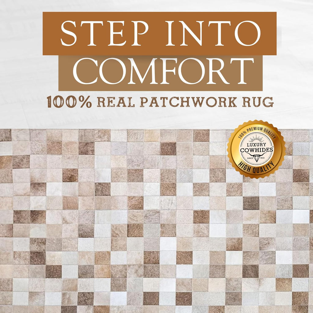 Patchwork Cowhide Rug - Taupe-Champagne, Mosaic Design, Medium 4x6 Ft. W715