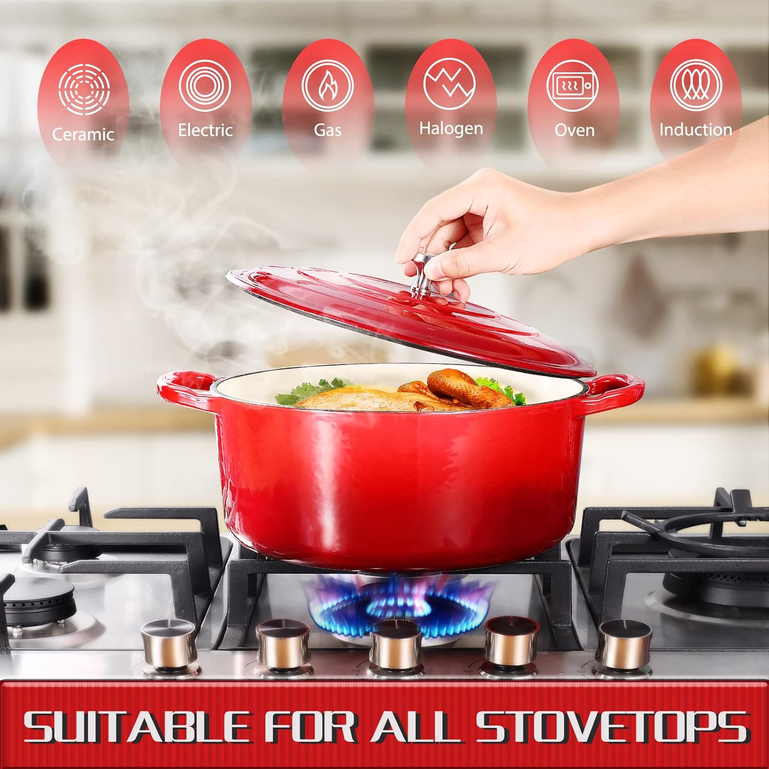 4.5 Quart Enamel Cast Iron Dutch Oven with Lid, Red V515733