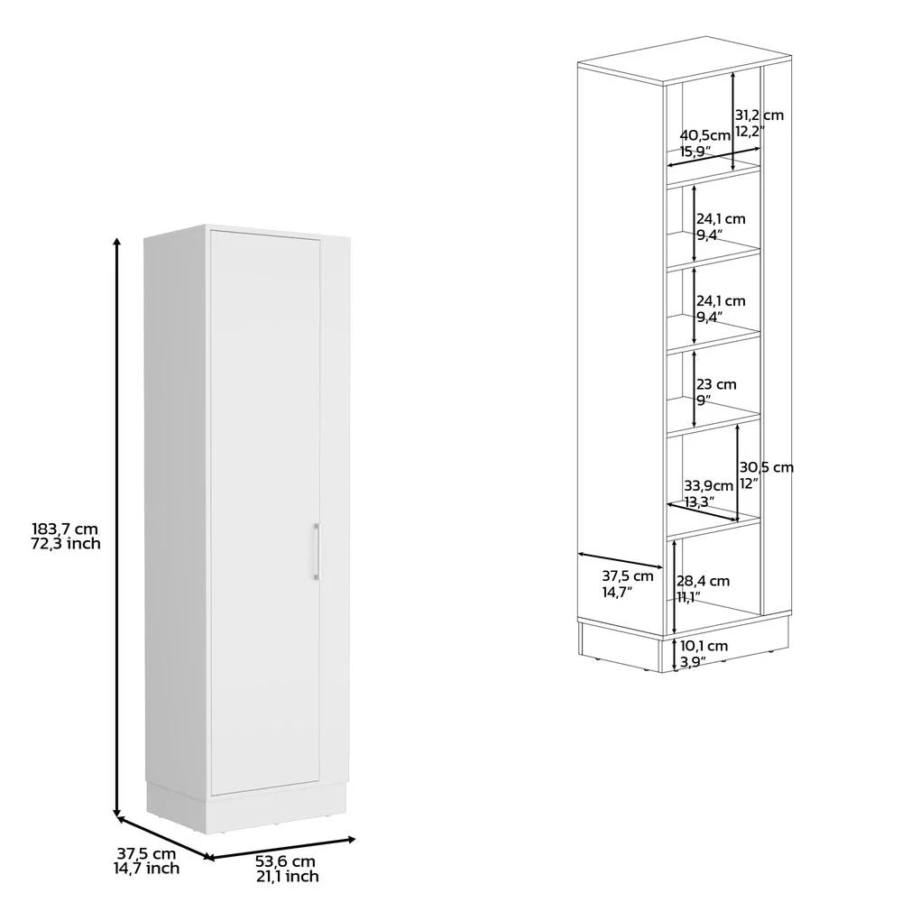 Utility Storage Cabinet with 6-Tier Shelf and Broom Hangers, White X185439